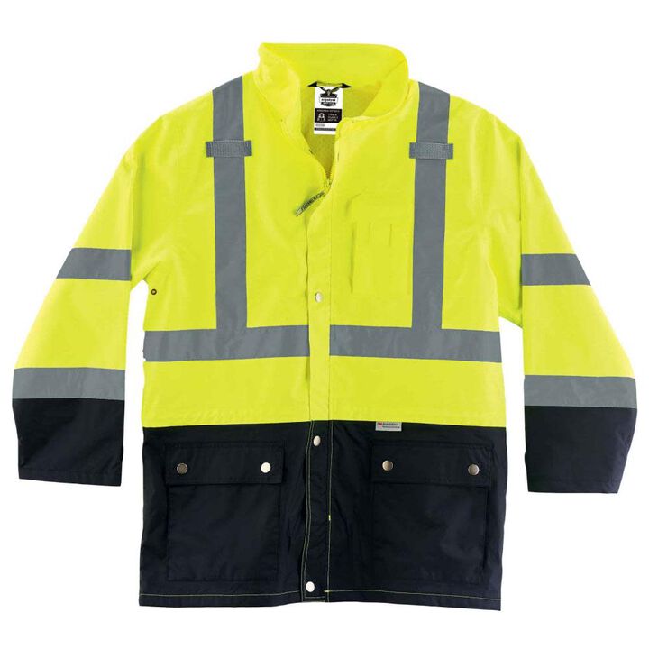 Ergodyne GloWear 8365BK Type R Class 3 Front Rain Jacket, Hi-Vis & Black, 3X