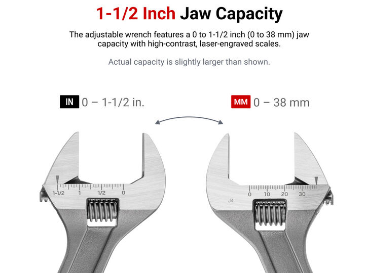 Tekton 9 Inch Wide-Jaw Adjustable Wrench (1-1/2 Inch Capacity), large image number 2