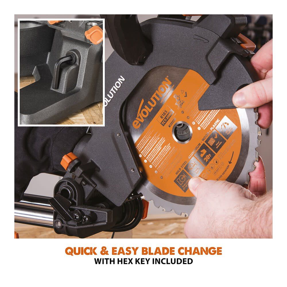 Evolution Power Tools 120V 10A 3700 Rpm 185 mm Sliding Compound Miter Saw with TCT Blade, large image number 7