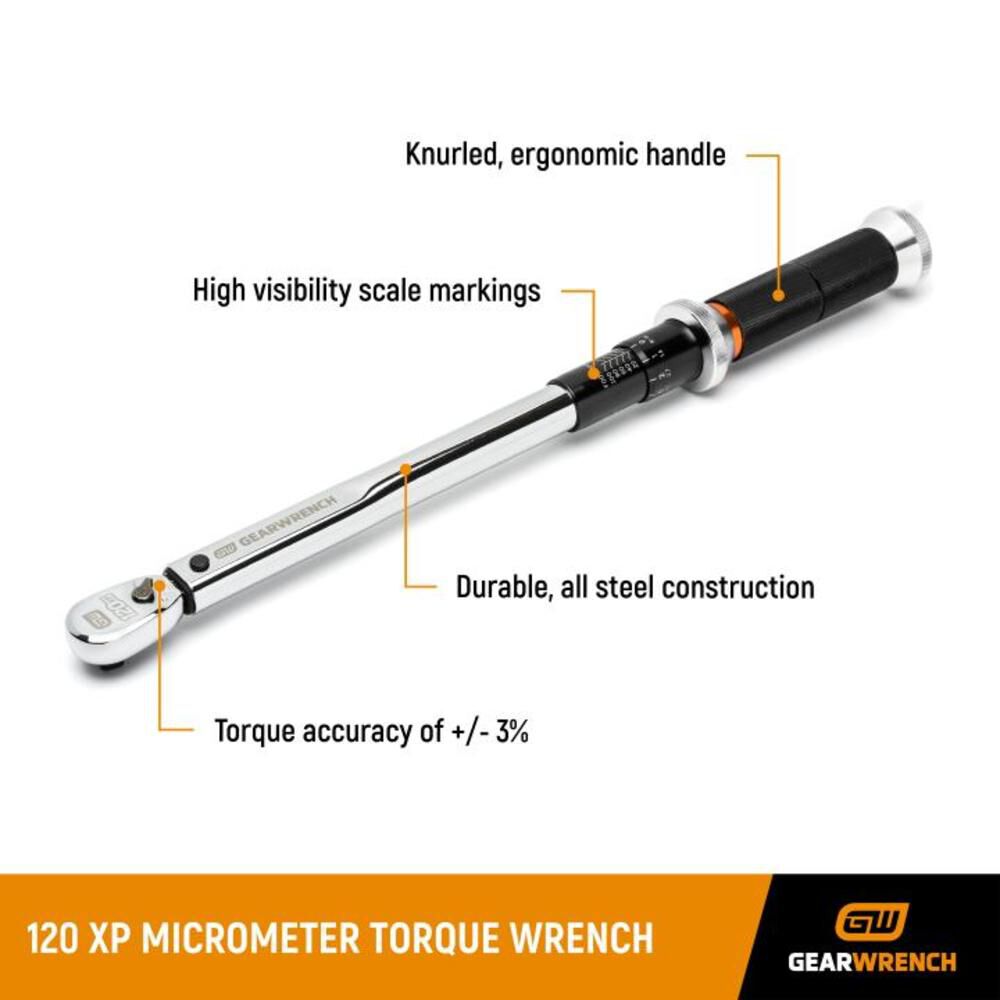 GEARWRENCH 3/8-in Drive 120XP Micrometer Torque Wrench 10-100 ft/-lbs, large image number 4