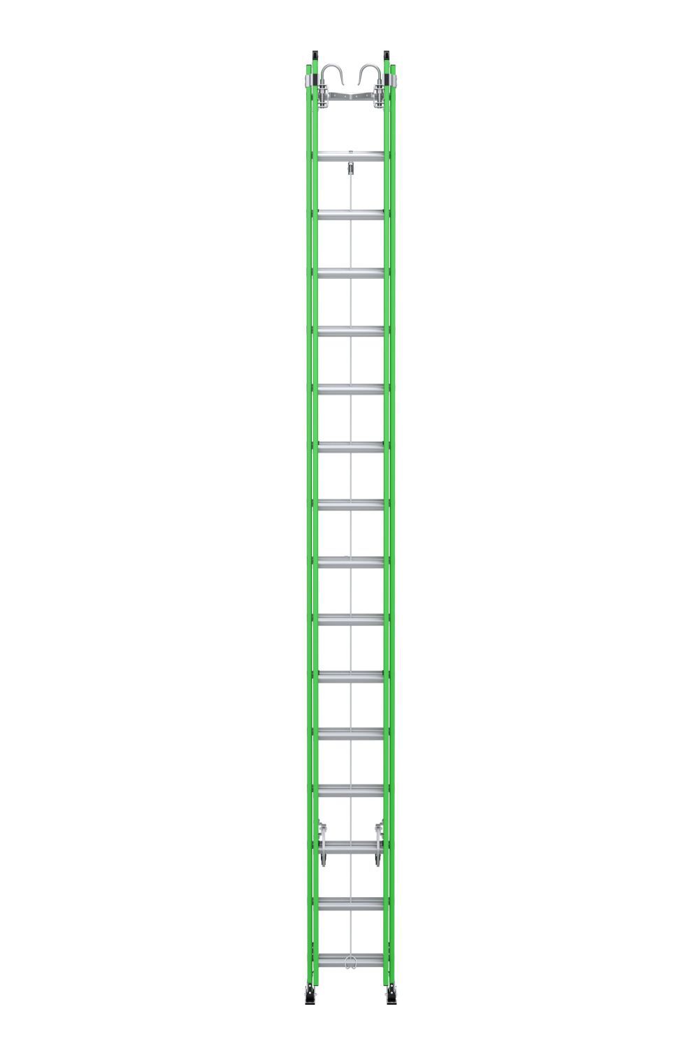 Werner AERO Extension Ladder 32' IAA FG Box Rail/Tri Rung Cable Hook V Rung, large image number 2