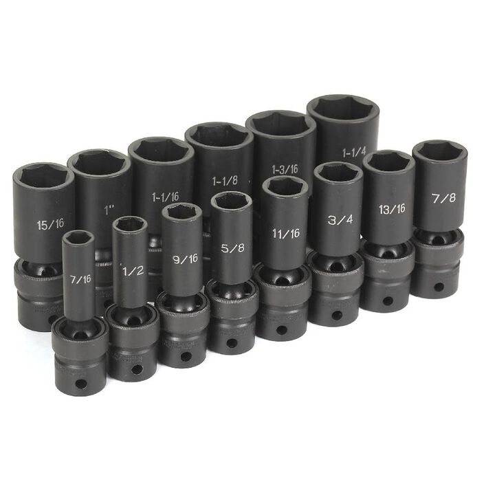 Grey Pneumatic 1/2in Drive 14 Pc. Deep Length Fractional Universal Set