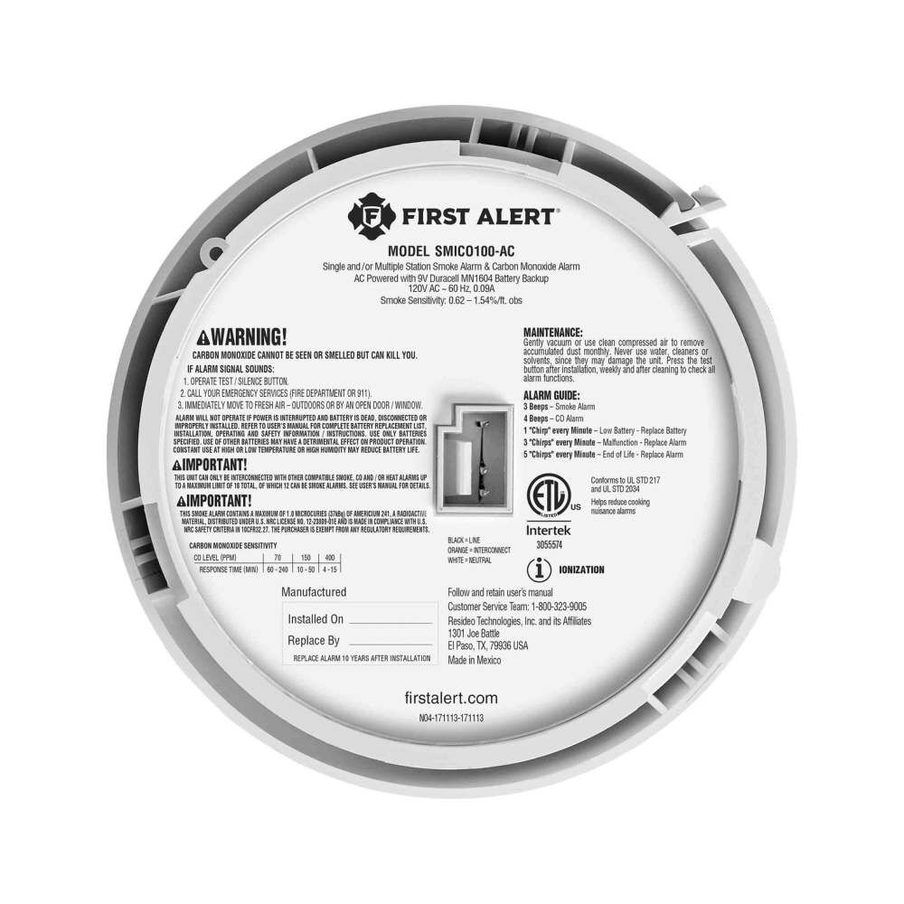First Alert SMICO100-AC Hardwire 2-in-1 Smoke & CO Alarm with Battery Backup, large image number 6