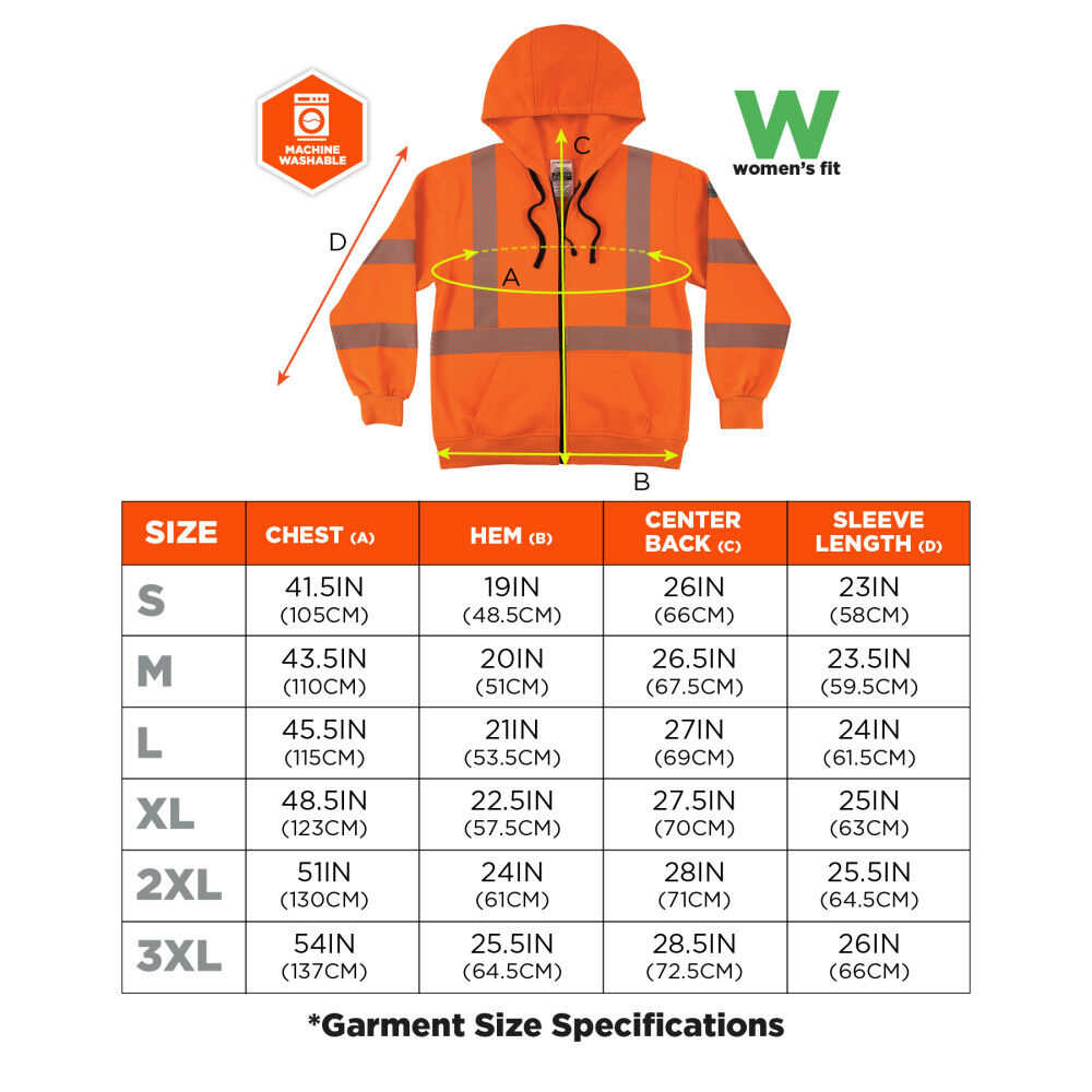 Ergodyne GloWear 8305W Class 3 Womens Performance Zip-Up Hoodie Hi-Vis Orange XL, large image number 7