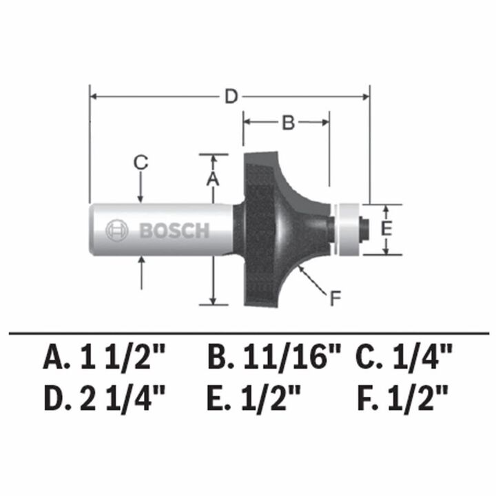 Bosch 1/2in x 11/16in Carbide Tipped Roundover Router Bit, large image number 5