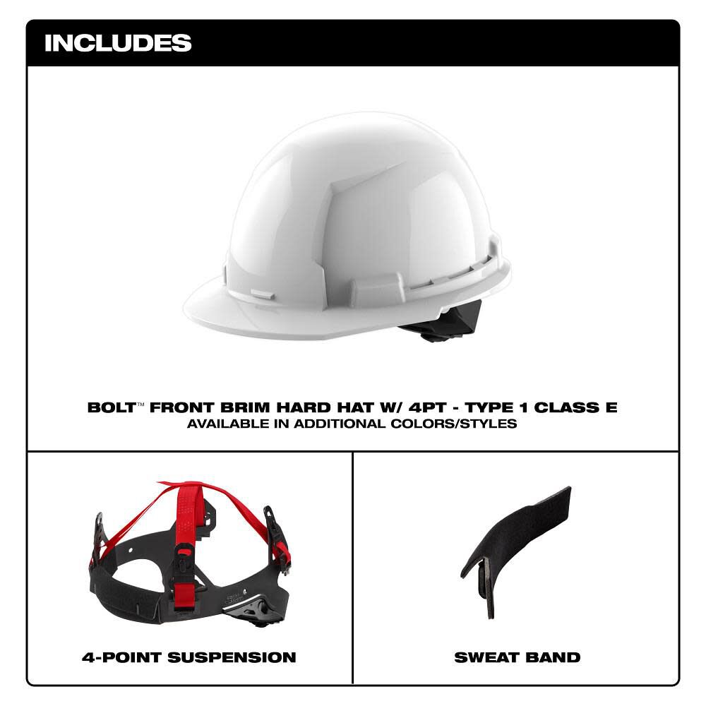 Milwaukee White Front Brim Hard Hat with 4pt Ratcheting Suspension Type 1 Class E & BOLT USB Cooling Fan Bundle, large image number 9