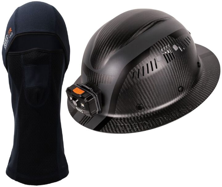 Klein Tools Full Brim Hard Hat with Headlamp & Black Flame Resistant Balaclava Bundle