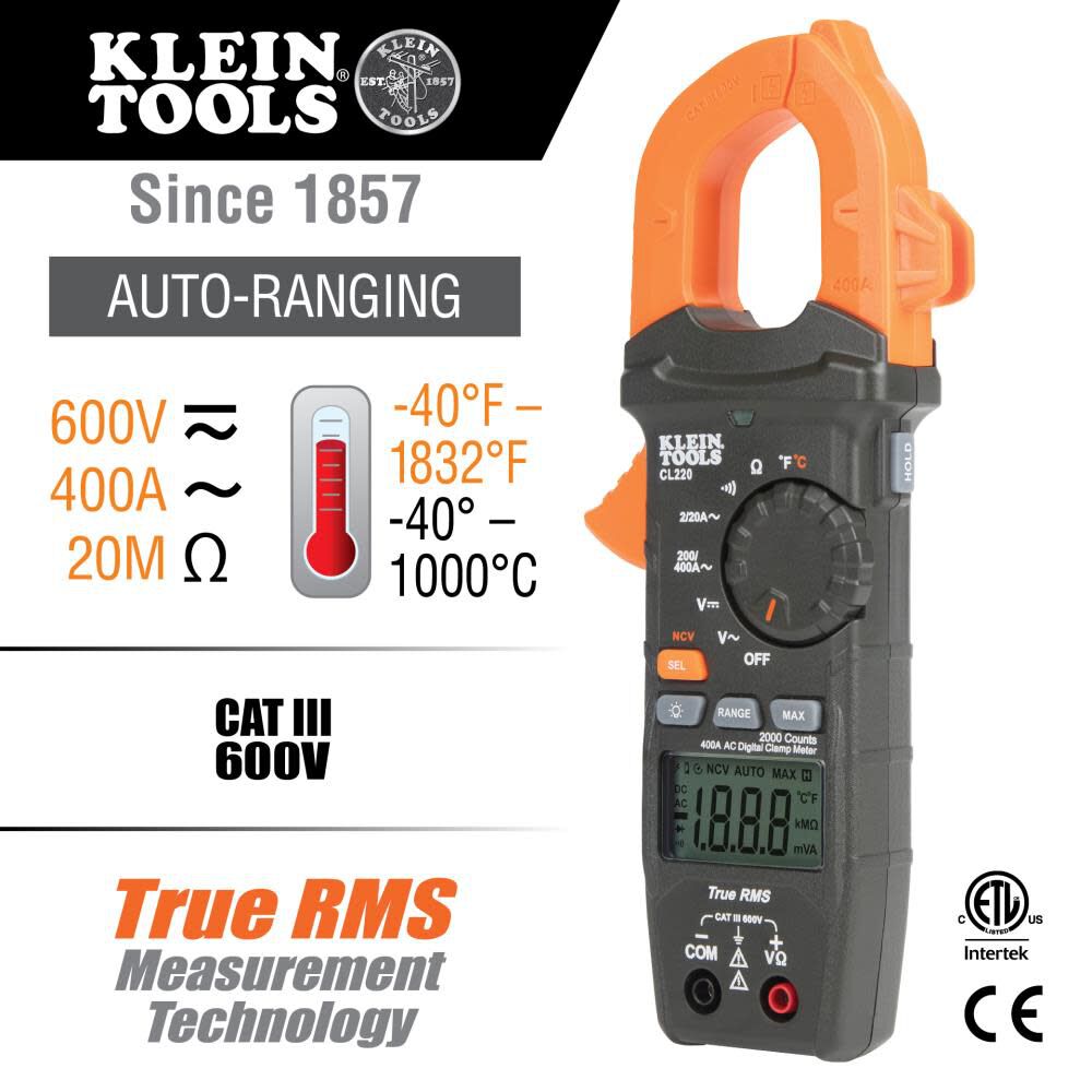 Klein Tools Digital Clamp Meter with Temp, large image number 2