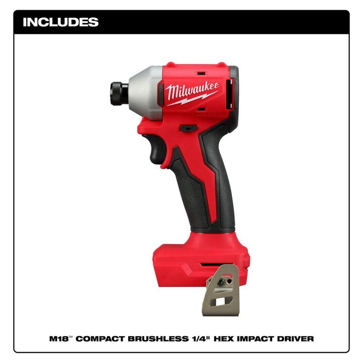 Milwaukee M18 Compact Brushless 1/4 Inch Hex Impact Driver (Bare Tool)-Reconditioned, large image number 2