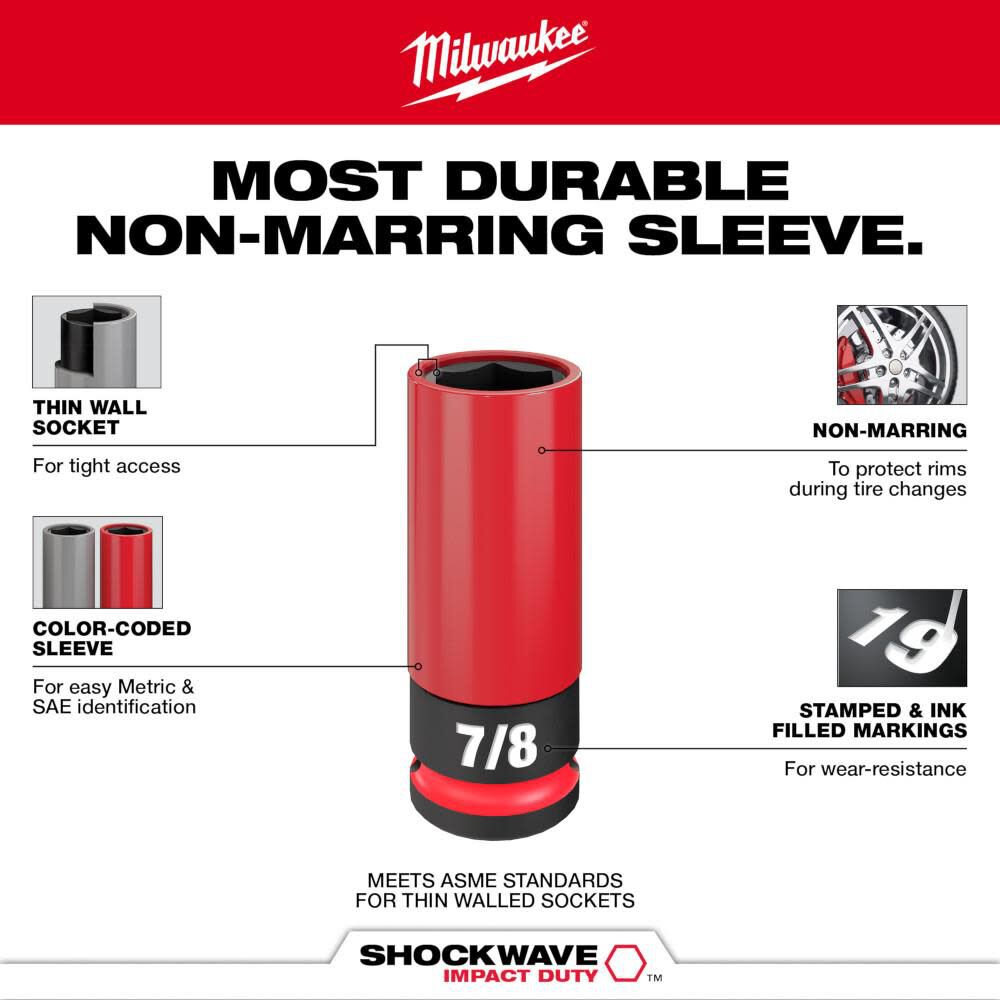Milwaukee SHOCKWAVE Impact Duty Socket 1/2 Drive SAE & Metric Lug Nut Wheel Set 11pc, large image number 5