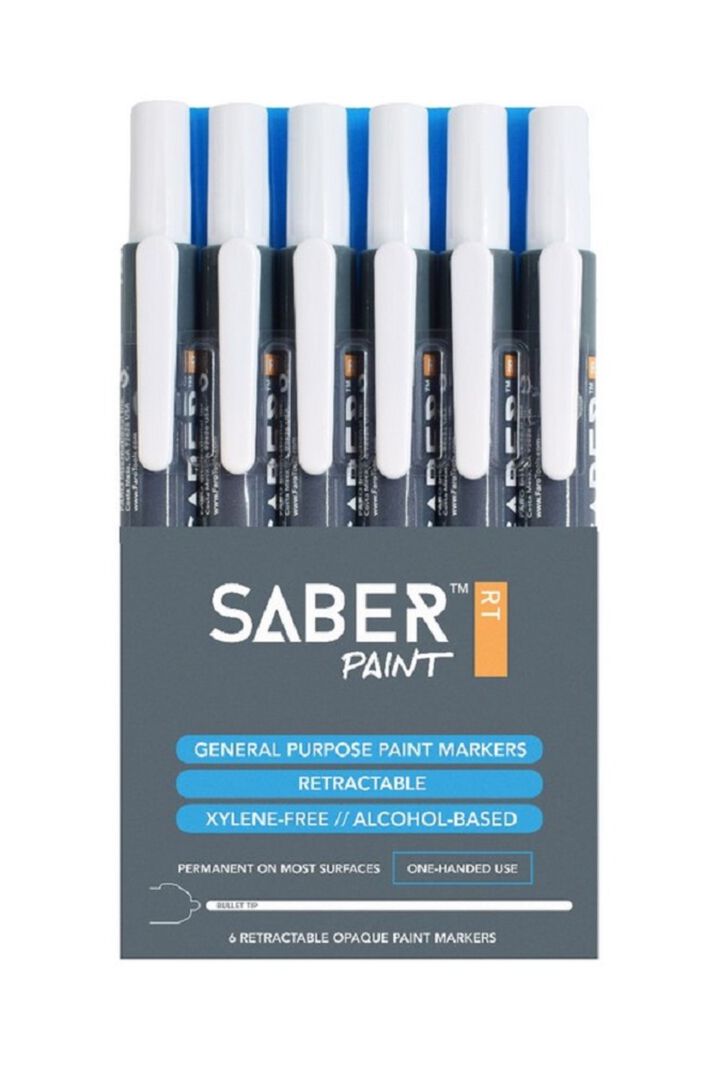 FARO Saber Retractable Paint Marker, White, 6 Pack
