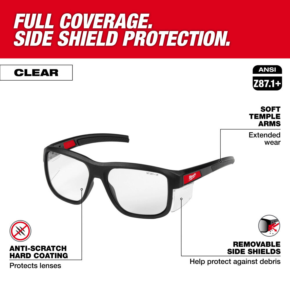 Milwaukee Full Frame Safety Glasses with Removable Side Shields Clear Anti-Scratch Lenses, large image number 2