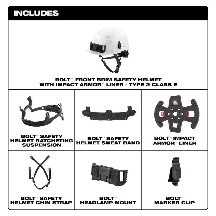 Milwaukee BOLT Gray Front Brim Safety Helmet with IMPACT ARMOR Liner Type 2 Class E & USB Cooling Fan Bundle, large image number 9