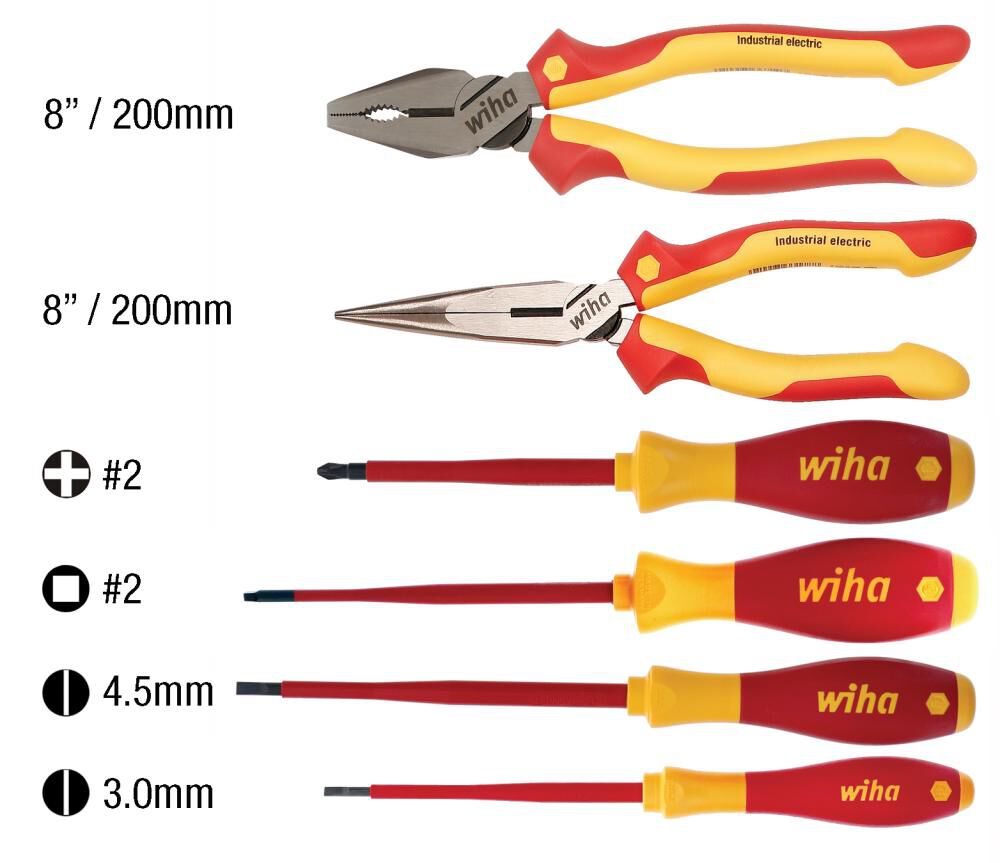 Wiha Insulated Industrial Pliers Cutters and Screwdriver Set 6 Piece, large image number 2