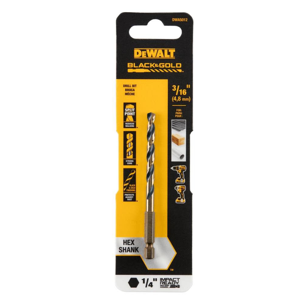 DEWALT 3/16in BLACK & GOLD Impact Ready METAL DRILL BIT, large image number 2