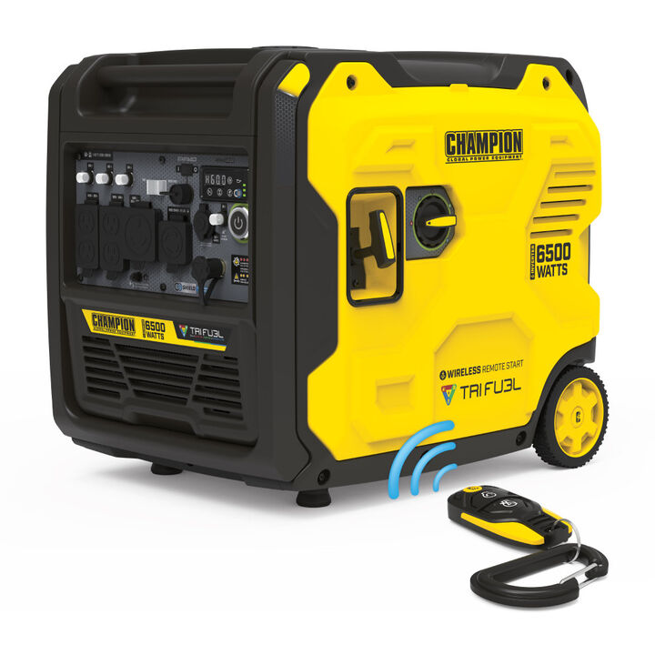 Champion Power Equipment 6500-Watt Wireless Remote Start Tri Fuel 49 State RV Ready Portable Inverter Generator with StartLINK