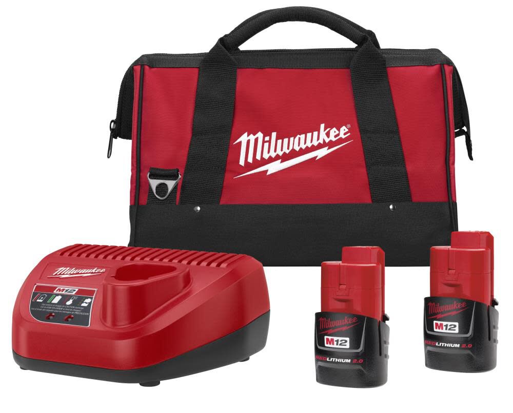Milwaukee M12 REDLITHIUM Compact 2.0Ah Batteries and Charger Starter Kit, large image number 1