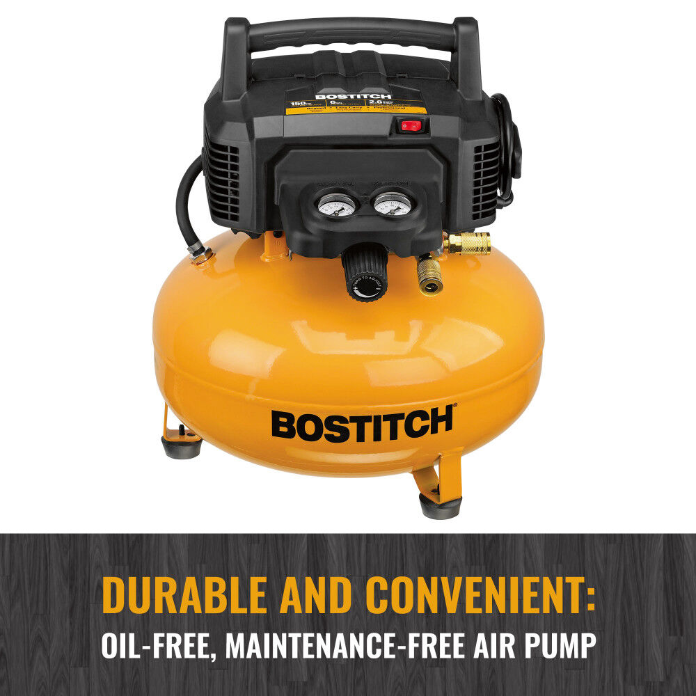 Bostitch 6 Gallon Pancake Air Compressor with 150 Max PSI 18 Gauge Brad Nailer Combo Kit, large image number 2