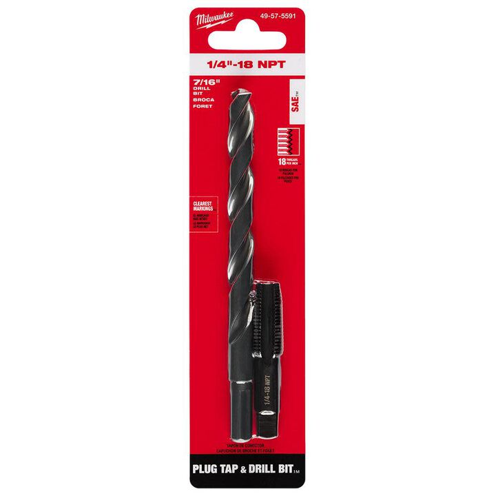 Milwaukee 1/4 in -18 NPT Straight Flute Plug Tap & 7/16 in  Drill Bit, large image number 10