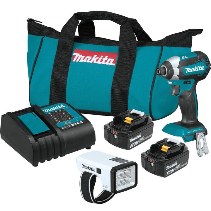 Makita 18V LXT LithiumIon Brushless Cordless Impact Driver 3 Ah Kit with L.E.D Flashlight and 2 Batteries