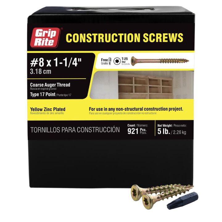 Grip Rite Screws #8 x 1.25in Bugle-Head Yellow Zinc Type 17 Star-Drive Interior Wood 5lbs