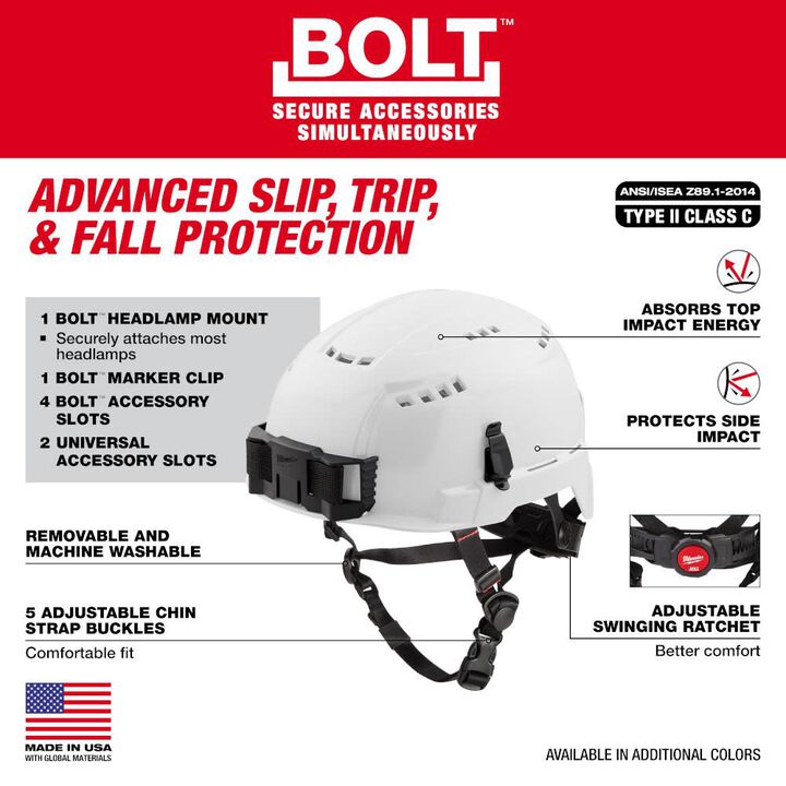 Milwaukee BOLT Black Vented Safety Helmet with IMPACT ARMOR Liner Type 2 Class C & USB Cooling Fan Bundle, large image number 2