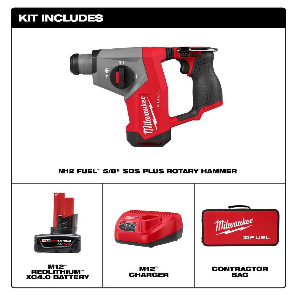 Milwaukee M12 FUEL 5/8 Inch SDS Plus Rotary Hammer Kit, large image number 4