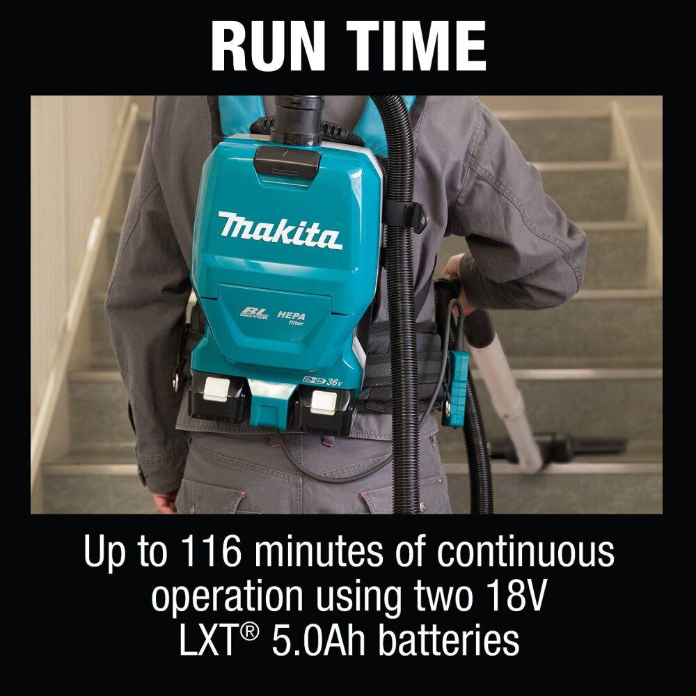 Makita 18V X2 (36V) LXT 1/2 Gallon HEPA Backpack Dry Vacuum Kit, large image number 7
