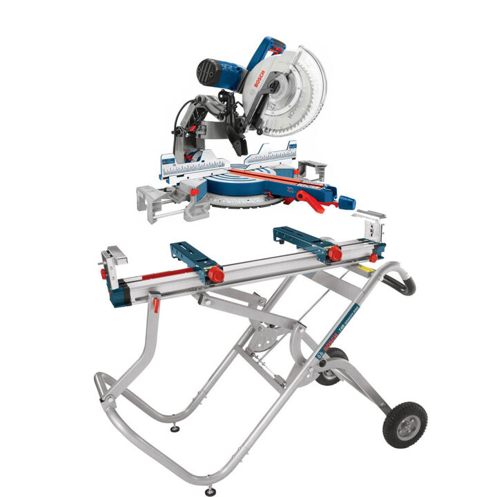Bosch 12 Inch Dual-Bevel Glide Miter Saw & Gravity-Rise Miter Saw Stand with Wheels Bundle