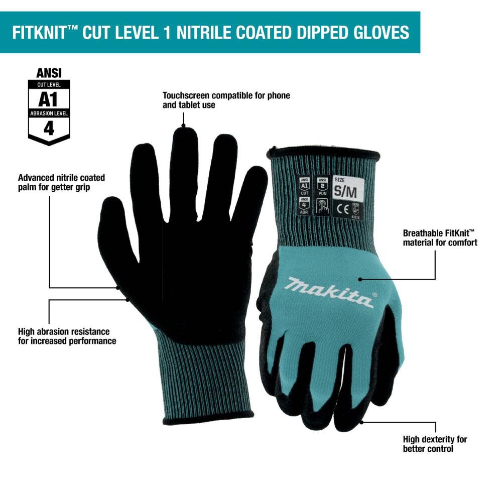 Makita FitKnit Gloves Cut Level 1 Nitrile Coated Dipped L/XL, large image number 12