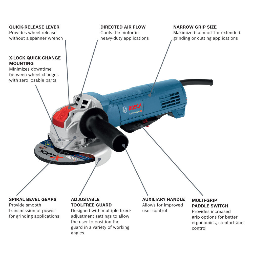 Bosch 4-1/2 Inch X-LOCKErgonomic Angle Grinder with Paddle Switch- Reconditioned, large image number 16