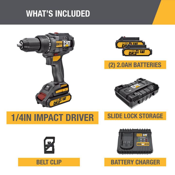 CAT 18V 1/2 in Cordless Drill/Driver with Brushless Motor and Two Batteries, large image number 1