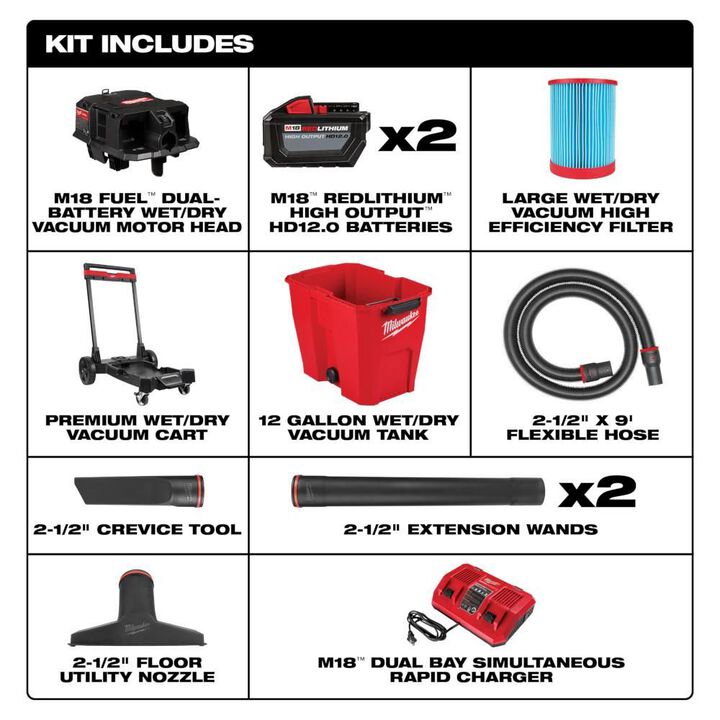 Milwaukee M18 FUEL Vacuum Kit 12 Gallon 36V Wet/Dry, large image number 1