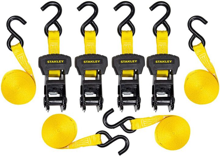 Stanley S1006 Ratchet Tie Down Straps 1in x 14' Medium Cargo Hauling 3000 lbs Break Strength 4pk