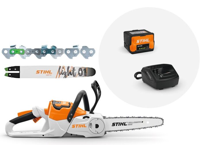 Stihl MSA 60 C-B 12 Inch Battery Powered Chainsaw W/Battery Kit Steel Chain Saw Guide Bar & 71PM3-64 Saw Chain Bundle