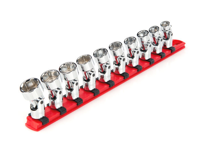 Tekton 3/8 Inch 6 Point Universal Joint Socket Set, 10 Pieces (10-19 mm)