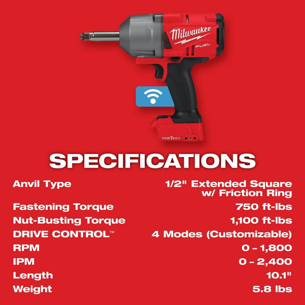 Milwaukee M18 FUEL 1/2 Inch Ext Anvil Controlled Torque Impact Wrench with ONE-KEY Kit, large image number 8