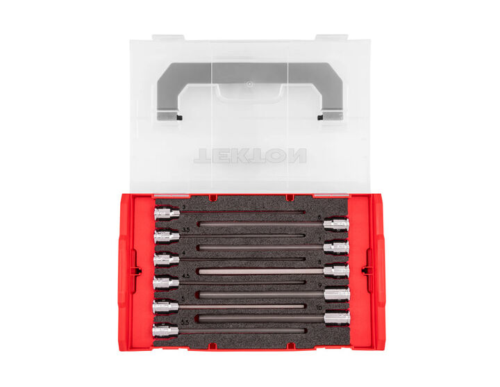 Tekton 3/8 Inch Drive Long Hex Bits with Stacking Organizer, 3 - 10 mm, 11 Pieces