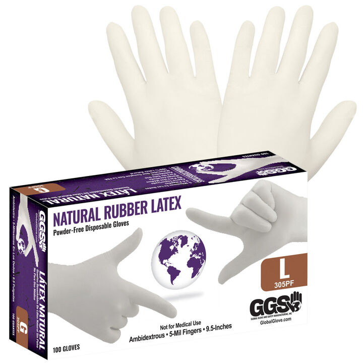 Global Glove Powder-Free Industrial Natural Disposable Gloves, Large, 100 Pieces