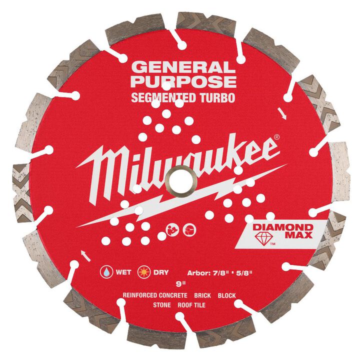 Milwaukee DIAMOND MAX 9 Inch Segmented Turbo Rim Diamond Blade for Reinforced Concrete, Stone, and Brick