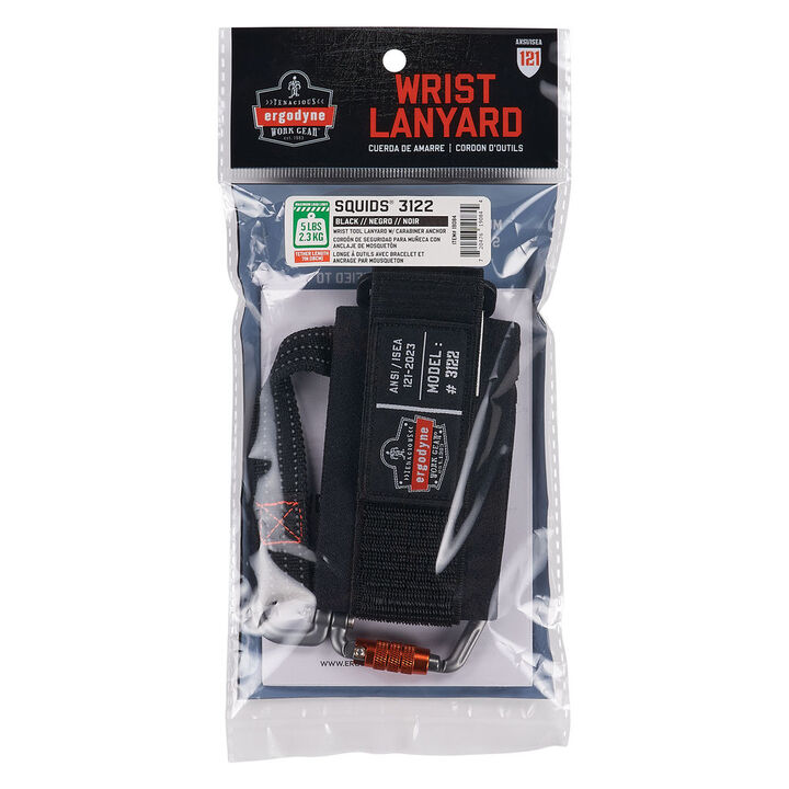 Ergodyne Squids 3122 Black Tool Lanyard - Wrist Pull-On Carabiner Anchor, large image number 10