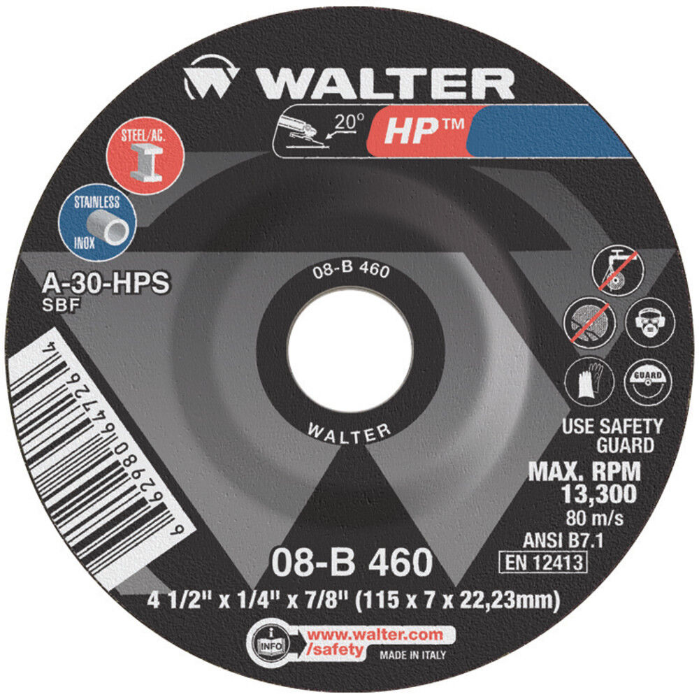 Walter High Performance Grinding Wheel, 4-1/2 x 1/4 x 7/8, 60 Grit, Type 27, large image number 1