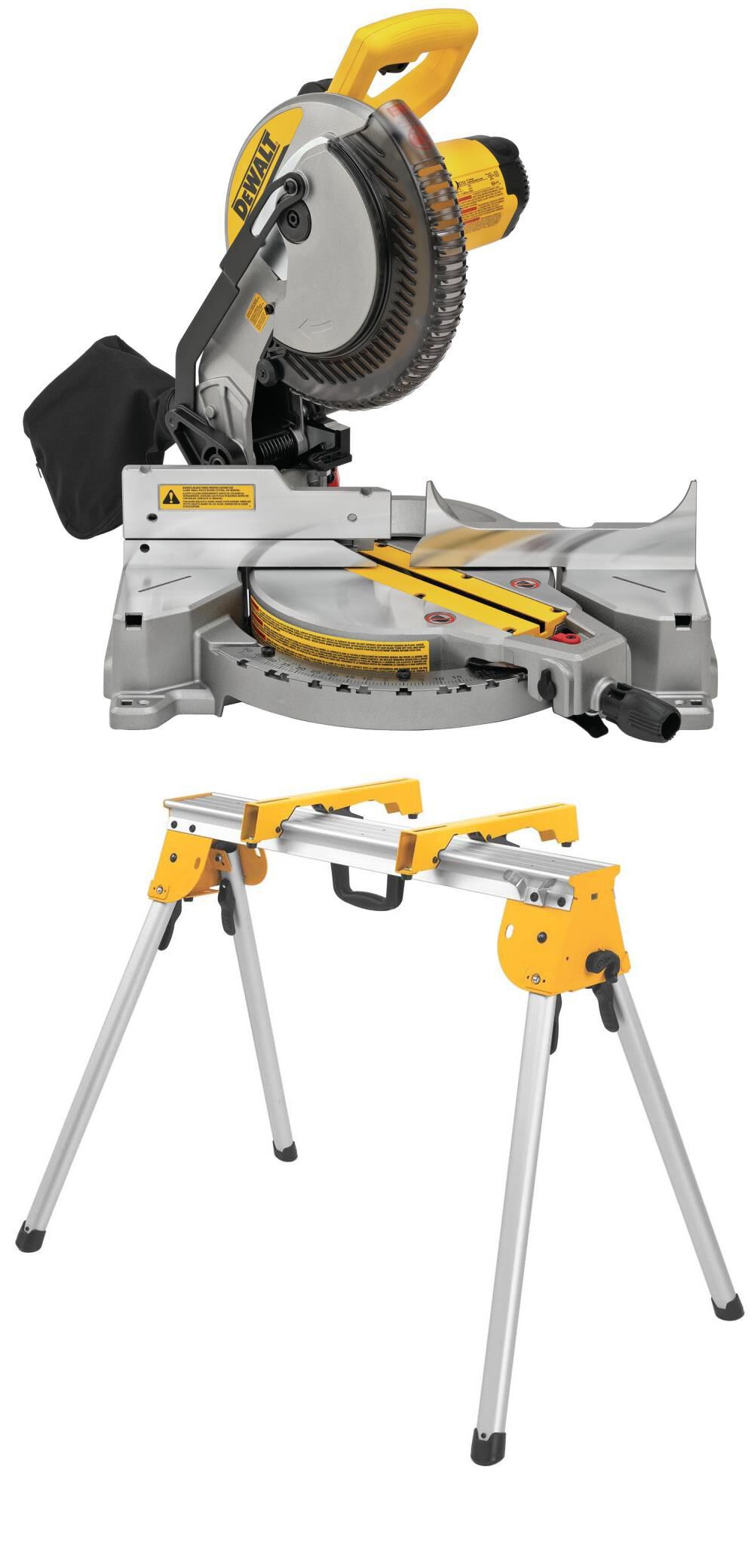 DEWALT 10 Inch 15 Amp Compound Miter Saw with Heavy-Duty Work Stand and Mounting Brackets Bundle, large image number 1