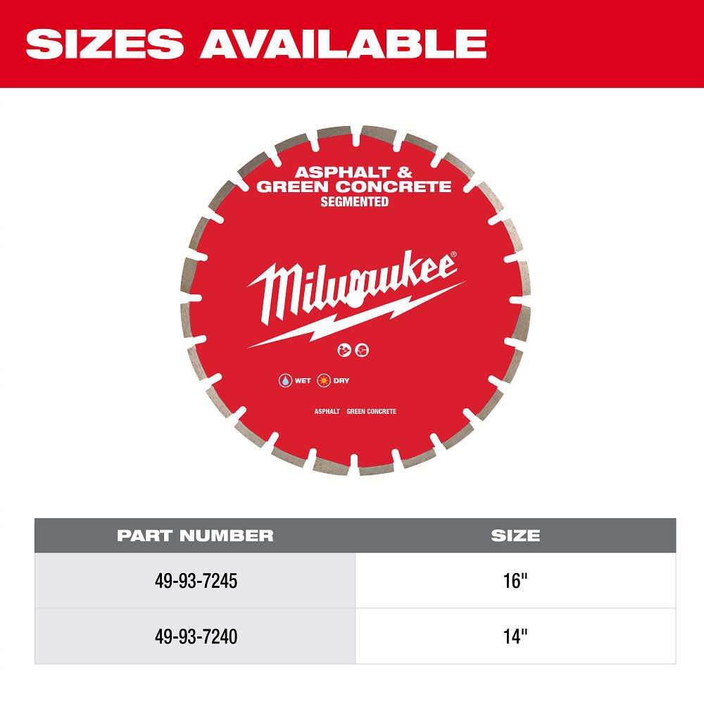 Milwaukee 16 Inch Segmented Rim Diamond Blade for Asphalt and Green Concrete, large image number 6