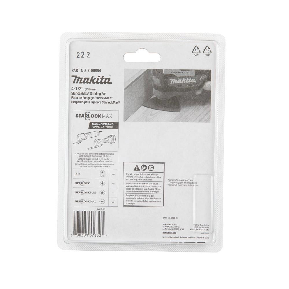 Makita StarlockMax Oscillating Multi Tool 4 1/2in Tungsten Carbide 60 Grit Delta Triangle Sanding Pad, large image number 4