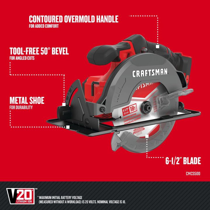CRAFTSMAN V20* Cordless 6-1/2 Inch Circular Saw (Bare Tool), large image number 2