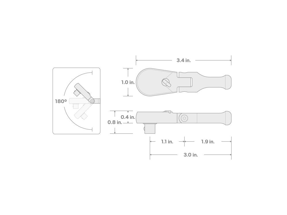 Tekton 1/4 Inch Drive x 3 Inch Flex Head Non-QR Stubby Ratchet, large image number 7