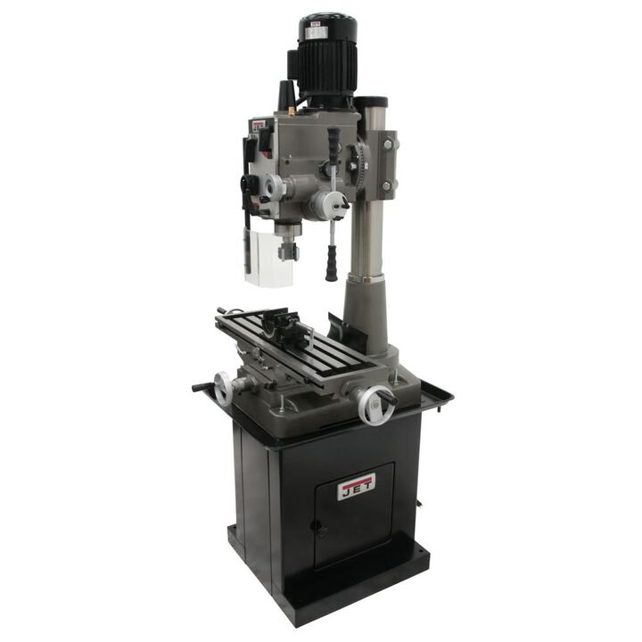 JET Geared Head Square Column Mill/Drill with Power Downfeed with DP500 2-Axis DRO & X-Axis Powerfeed