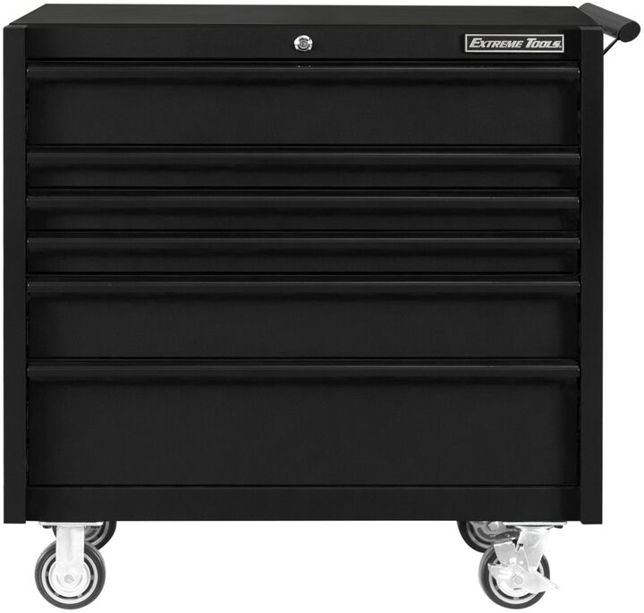 Extreme Tools DX Series 41 Inch W X 25 Inch D 6 Drawer Roller Cabinet 100 lbs Slides Matte Black with Black Drawer Pulls