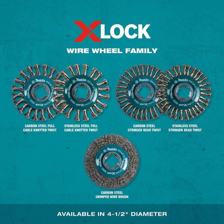 Makita X-LOCK 4-1/2in Stainless Steel Stringer Bead Twist Wire Wheel, large image number 1